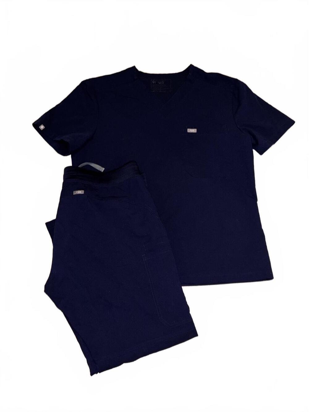 FIGS Navy Blue Medical Scrub Set - V-Neck Top & Drawstring Pants, Size M